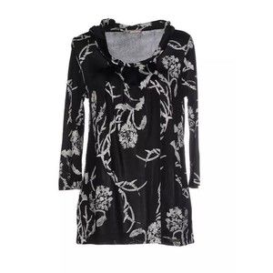 Galliano Women’s Cowl Neck Black White Dandelion Print Blouse Sz S Made In Italy
